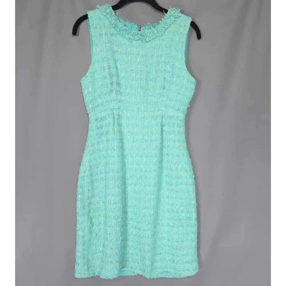 KATE SPADE NEW YORK Womens New 4 Mini Dress Sheath Aqua Tweed Fringed Sleeveless